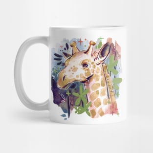 Colorful Giraffe with Leaves and Flowers Mug